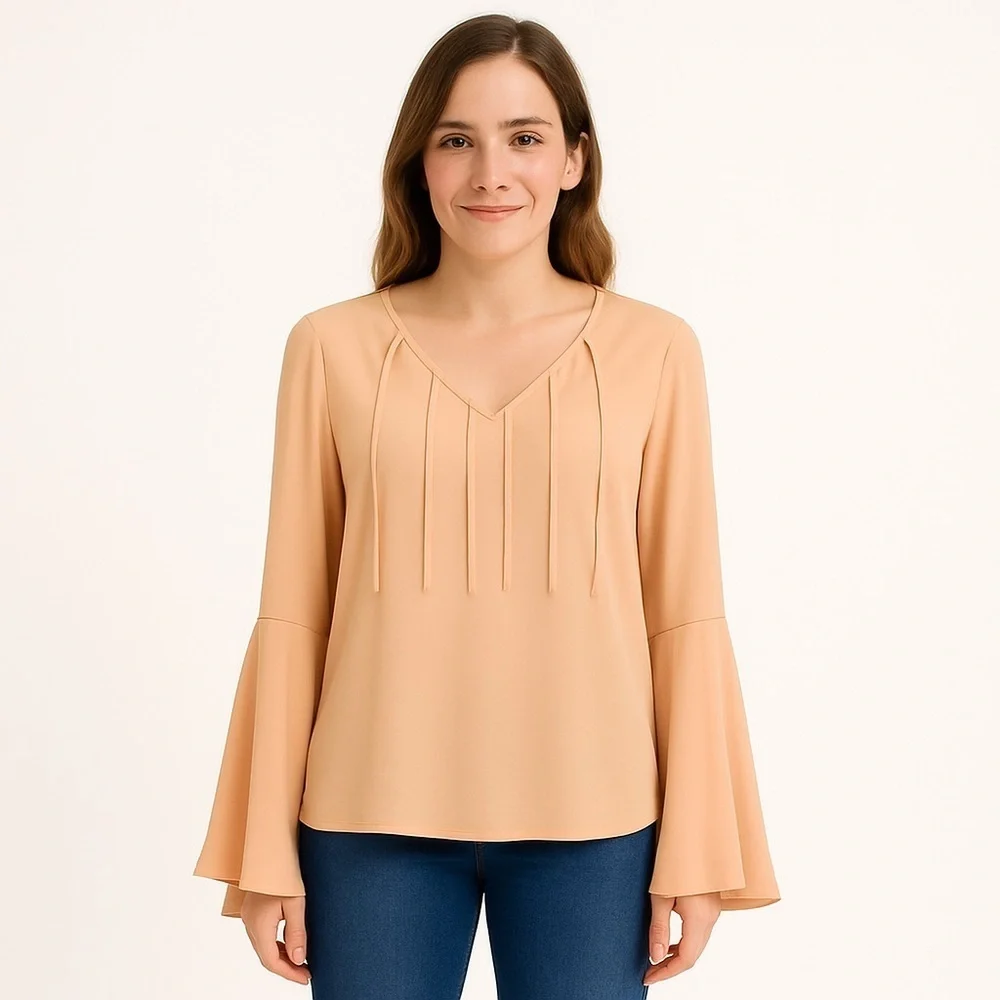 Carmen Marc Valvo Bell Sleeve Blouse Size S - Picture 1 of 8